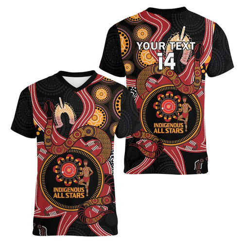 Custom Australia Indigenous Rugby Women V-Neck T-Shirt 2024 Aboriginal All Stars