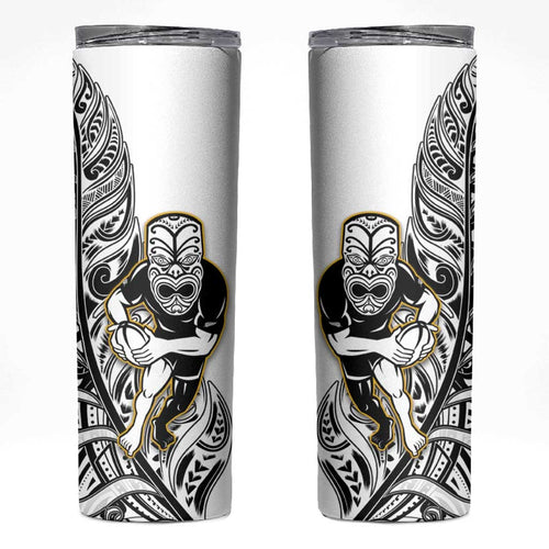 New Zealand Silver Fern Rugby Skinny Tumbler All Black Maori Version White