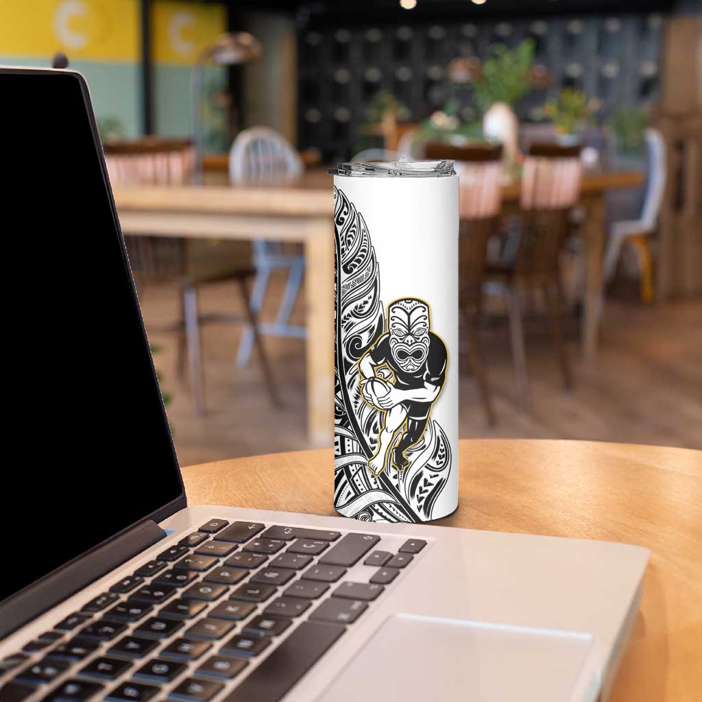New Zealand Silver Fern Rugby Skinny Tumbler All Black Maori Version White