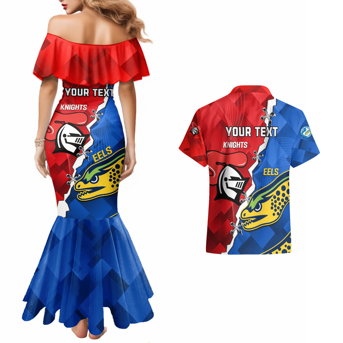 personalised-eels-and-knights-rugby-couples-matching-mermaid-dress-and-hawaiian-shirt-2023-sporty-version