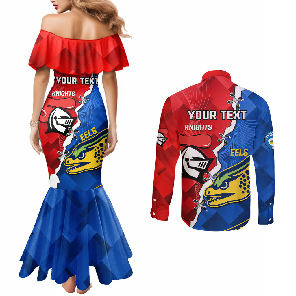 personalised-eels-and-knights-rugby-couples-matching-mermaid-dress-and-long-sleeve-button-shirts-2023-sporty-version