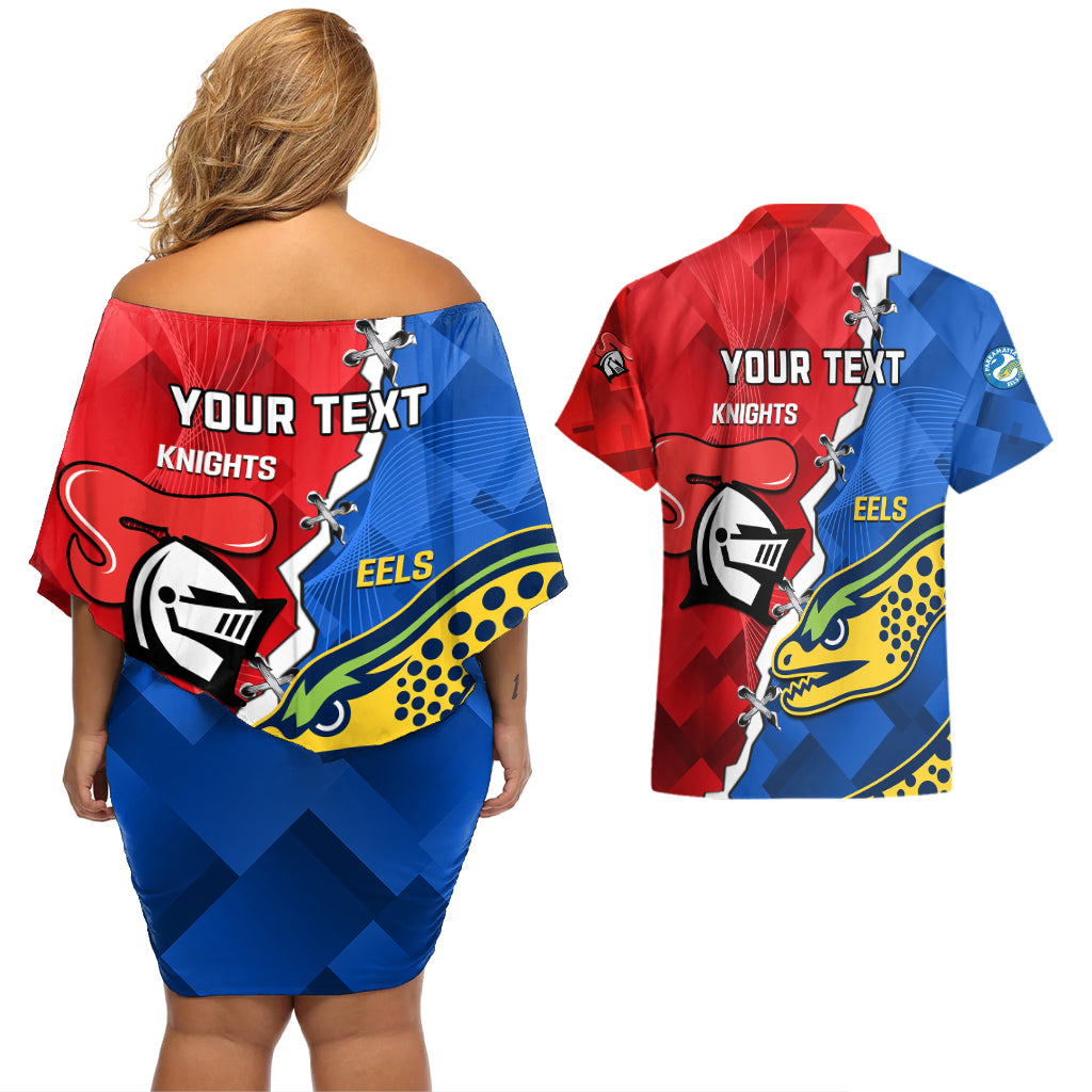 personalised-eels-and-knights-rugby-couples-matching-off-shoulder-short-dress-and-hawaiian-shirt-2023-sporty-version