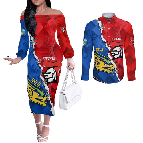 personalised-eels-and-knights-rugby-couples-matching-off-the-shoulder-long-sleeve-dress-and-long-sleeve-button-shirts-2023-sporty-version