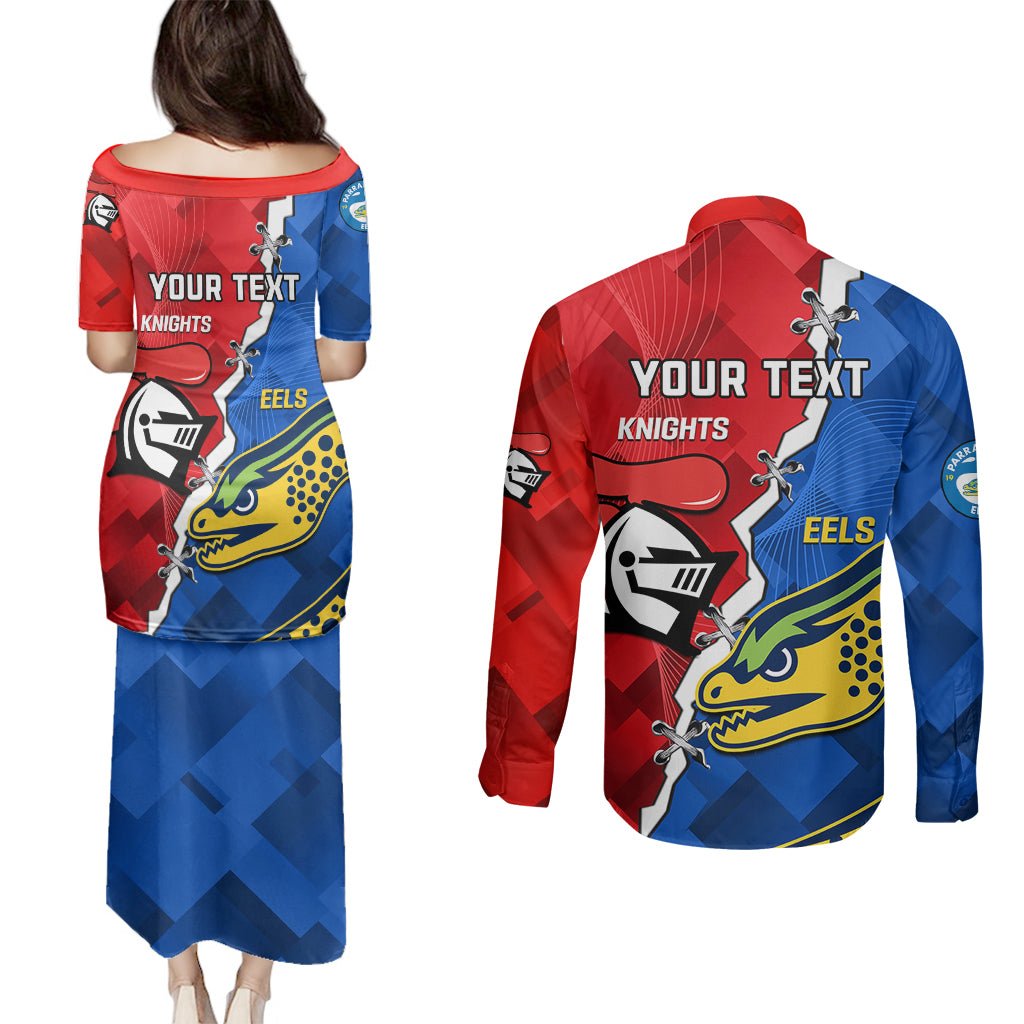 personalised-eels-and-knights-rugby-couples-matching-puletasi-dress-and-long-sleeve-button-shirts-2023-sporty-version