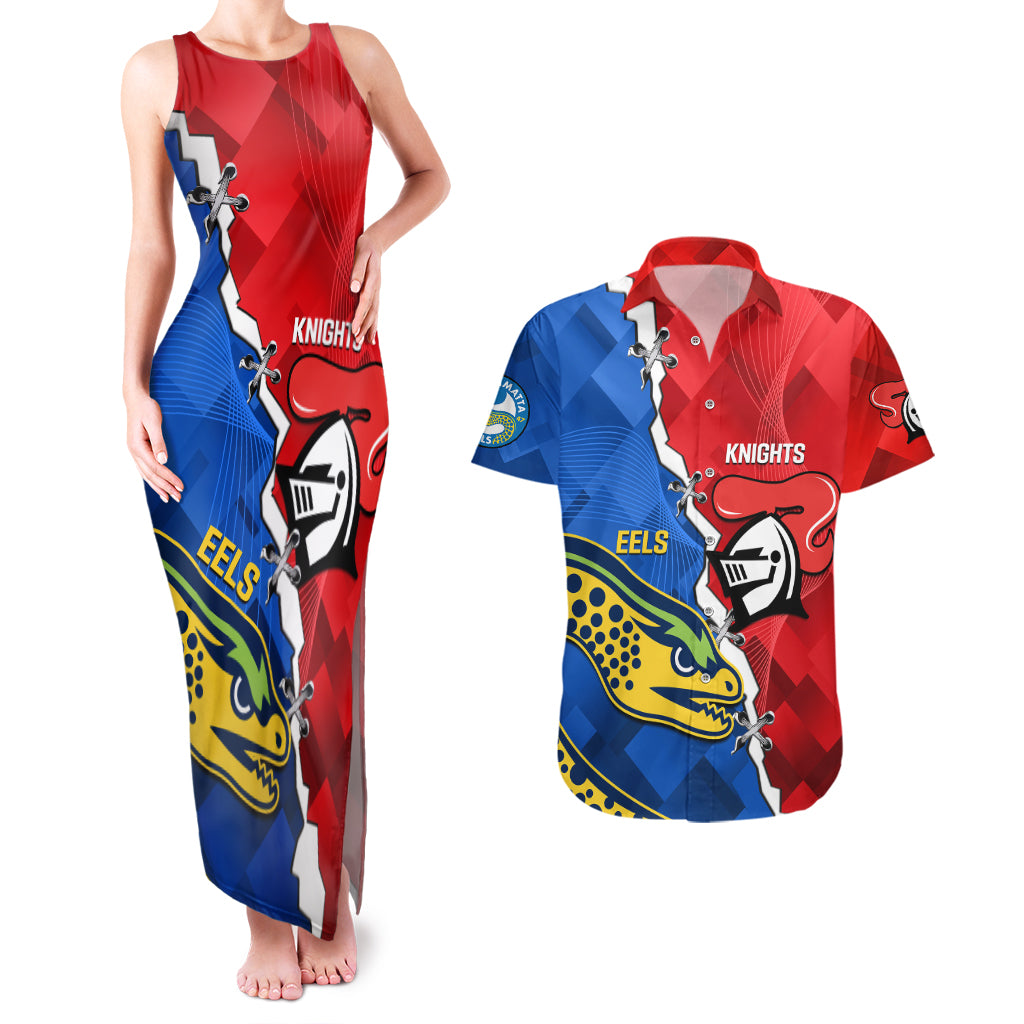 personalised-eels-and-knights-rugby-couples-matching-tank-maxi-dress-and-hawaiian-shirt-2023-sporty-version