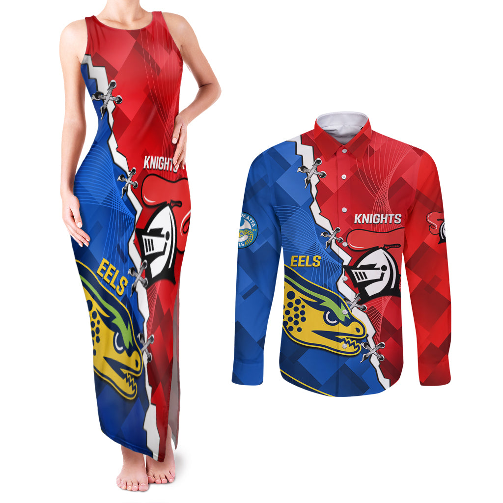 personalised-eels-and-knights-rugby-couples-matching-tank-maxi-dress-and-long-sleeve-button-shirts-2023-sporty-version
