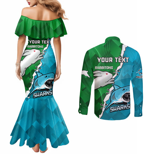 personalised-sharks-and-rabbitohs-rugby-couples-matching-mermaid-dress-and-long-sleeve-button-shirts-2023-sporty-version