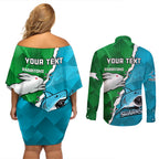 personalised-sharks-and-rabbitohs-rugby-couples-matching-off-shoulder-short-dress-and-long-sleeve-button-shirts-2023-sporty-version