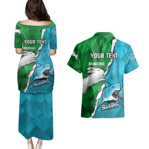 personalised-sharks-and-rabbitohs-rugby-couples-matching-puletasi-dress-and-hawaiian-shirt-2023-sporty-version