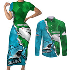 personalised-sharks-and-rabbitohs-rugby-couples-matching-short-sleeve-bodycon-dress-and-long-sleeve-button-shirts-2023-sporty-version