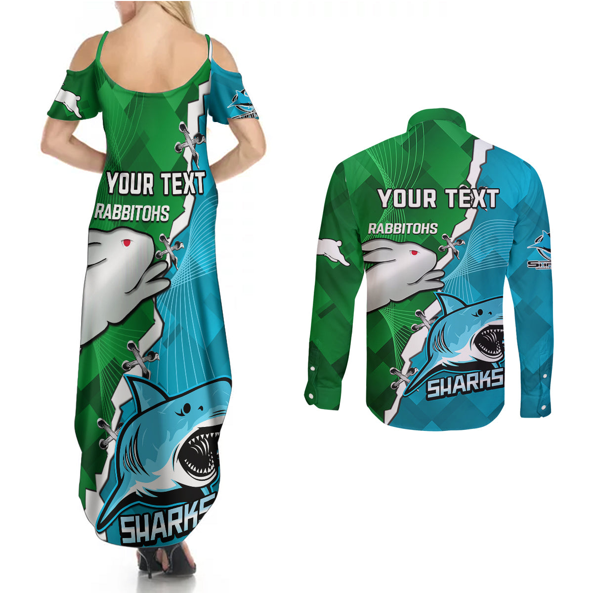 personalised-sharks-and-rabbitohs-rugby-couples-matching-summer-maxi-dress-and-long-sleeve-button-shirts-2023-sporty-version
