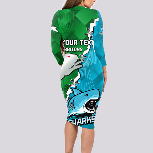 personalised-sharks-and-rabbitohs-rugby-long-sleeve-bodycon-dress-2023-sporty-version