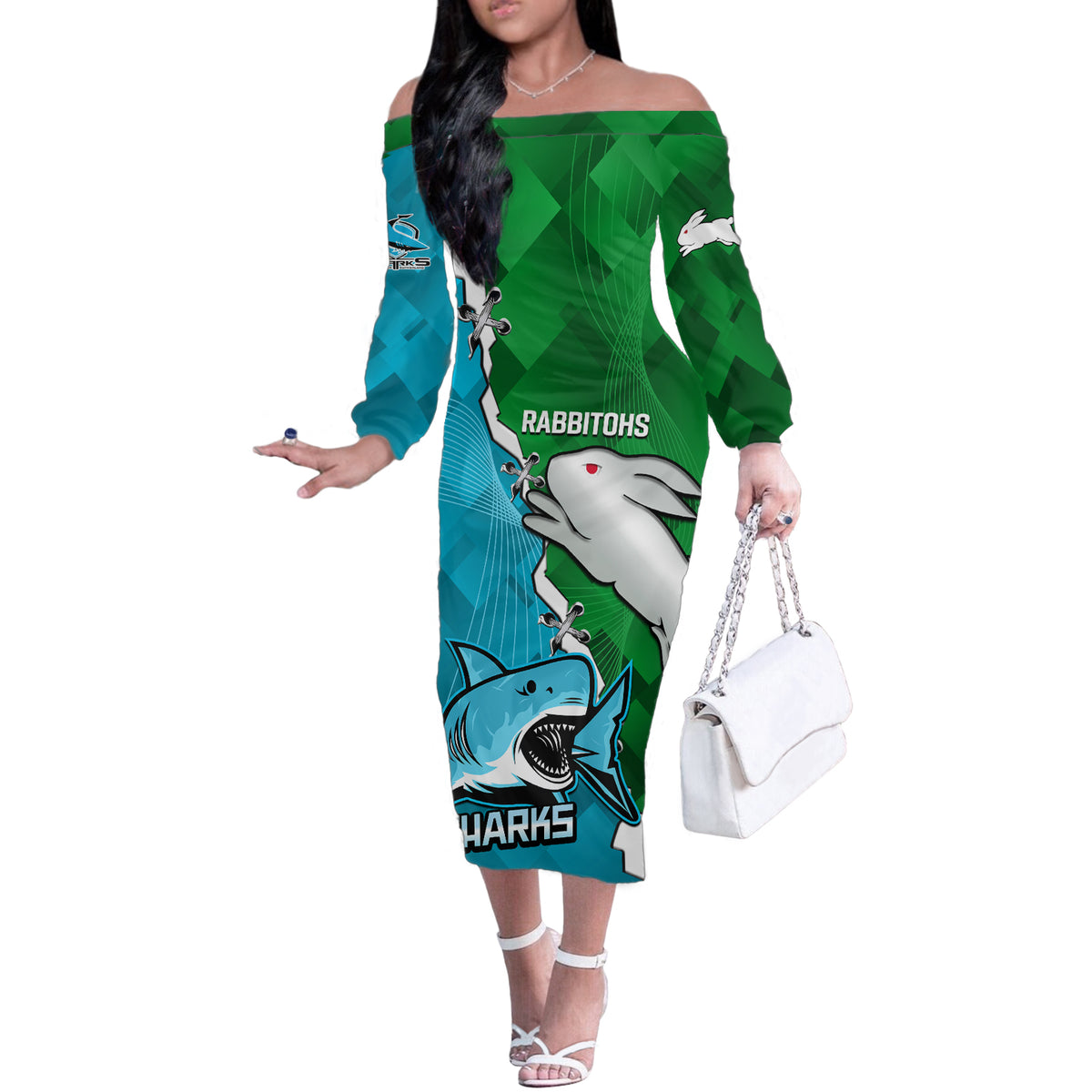 personalised-sharks-and-rabbitohs-rugby-off-the-shoulder-long-sleeve-dress-2023-sporty-version