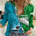 Personalised Sharks and Rabbitohs Rugby Women Casual Shirt 2023 Sporty Version LT14