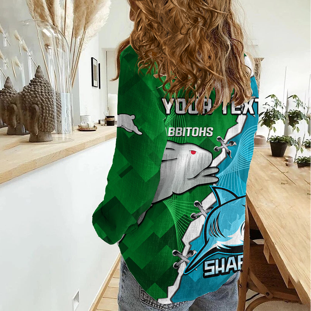 Personalised Sharks and Rabbitohs Rugby Women Casual Shirt 2023 Sporty Version LT14