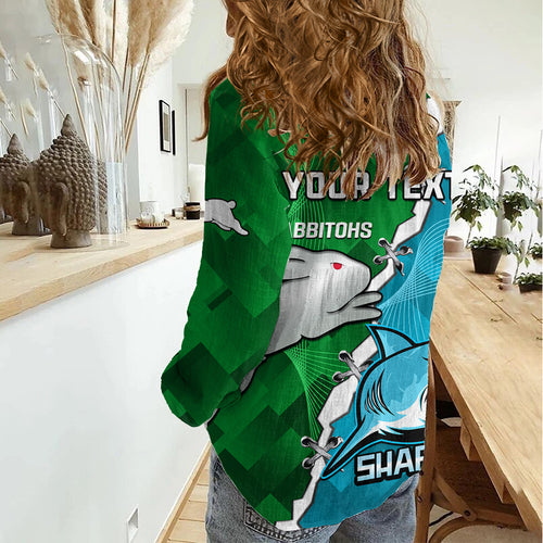 Personalised Sharks and Rabbitohs Rugby Women Casual Shirt 2023 Sporty Version LT14