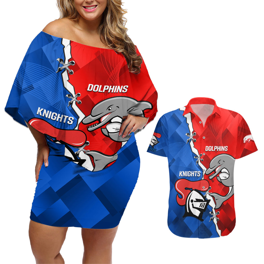 personalised-dolphins-and-knights-rugby-couples-matching-off-shoulder-short-dress-and-hawaiian-shirt-2023-sporty-version