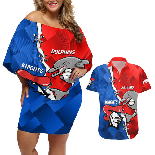 personalised-dolphins-and-knights-rugby-couples-matching-off-shoulder-short-dress-and-hawaiian-shirt-2023-sporty-version
