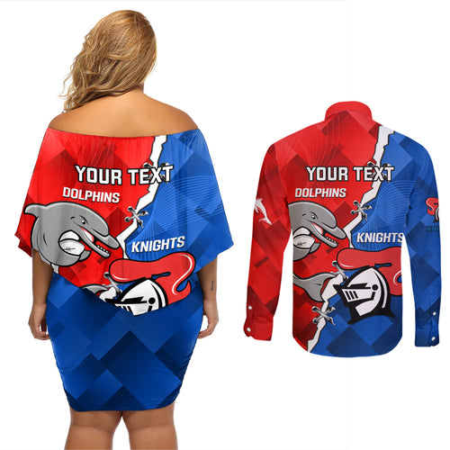 personalised-dolphins-and-knights-rugby-couples-matching-off-shoulder-short-dress-and-long-sleeve-button-shirts-2023-sporty-version