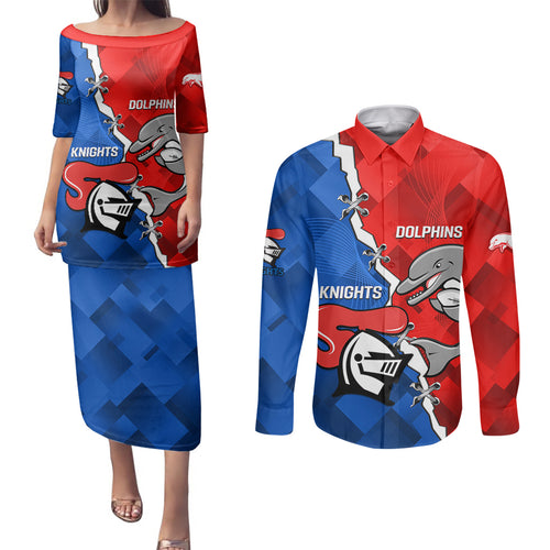 personalised-dolphins-and-knights-rugby-couples-matching-puletasi-dress-and-long-sleeve-button-shirts-2023-sporty-version