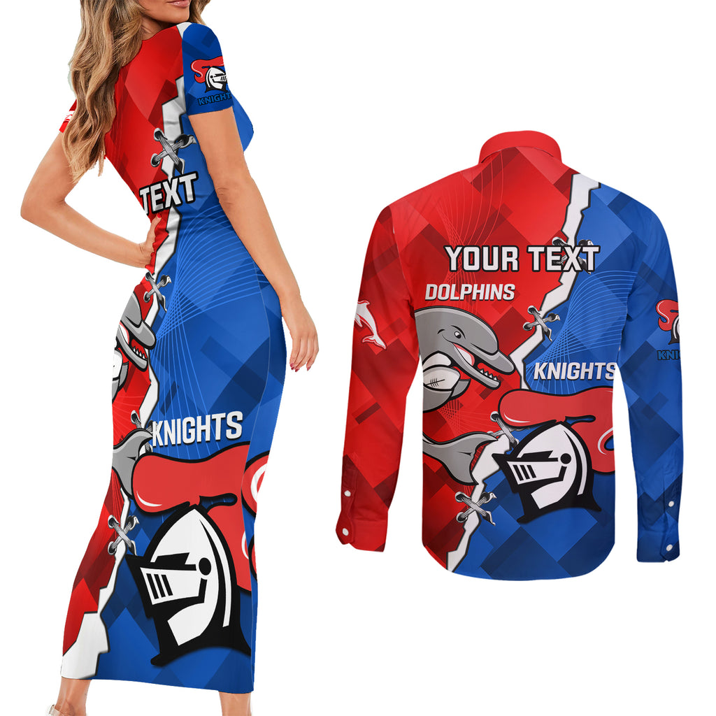 personalised-dolphins-and-knights-rugby-couples-matching-short-sleeve-bodycon-dress-and-long-sleeve-button-shirts-2023-sporty-version