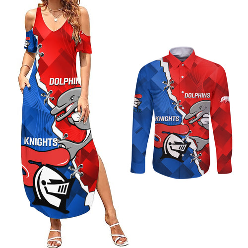 personalised-dolphins-and-knights-rugby-couples-matching-summer-maxi-dress-and-long-sleeve-button-shirts-2023-sporty-version