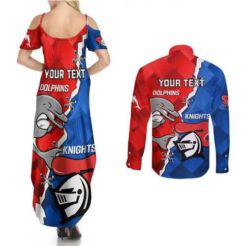 personalised-dolphins-and-knights-rugby-couples-matching-summer-maxi-dress-and-long-sleeve-button-shirts-2023-sporty-version