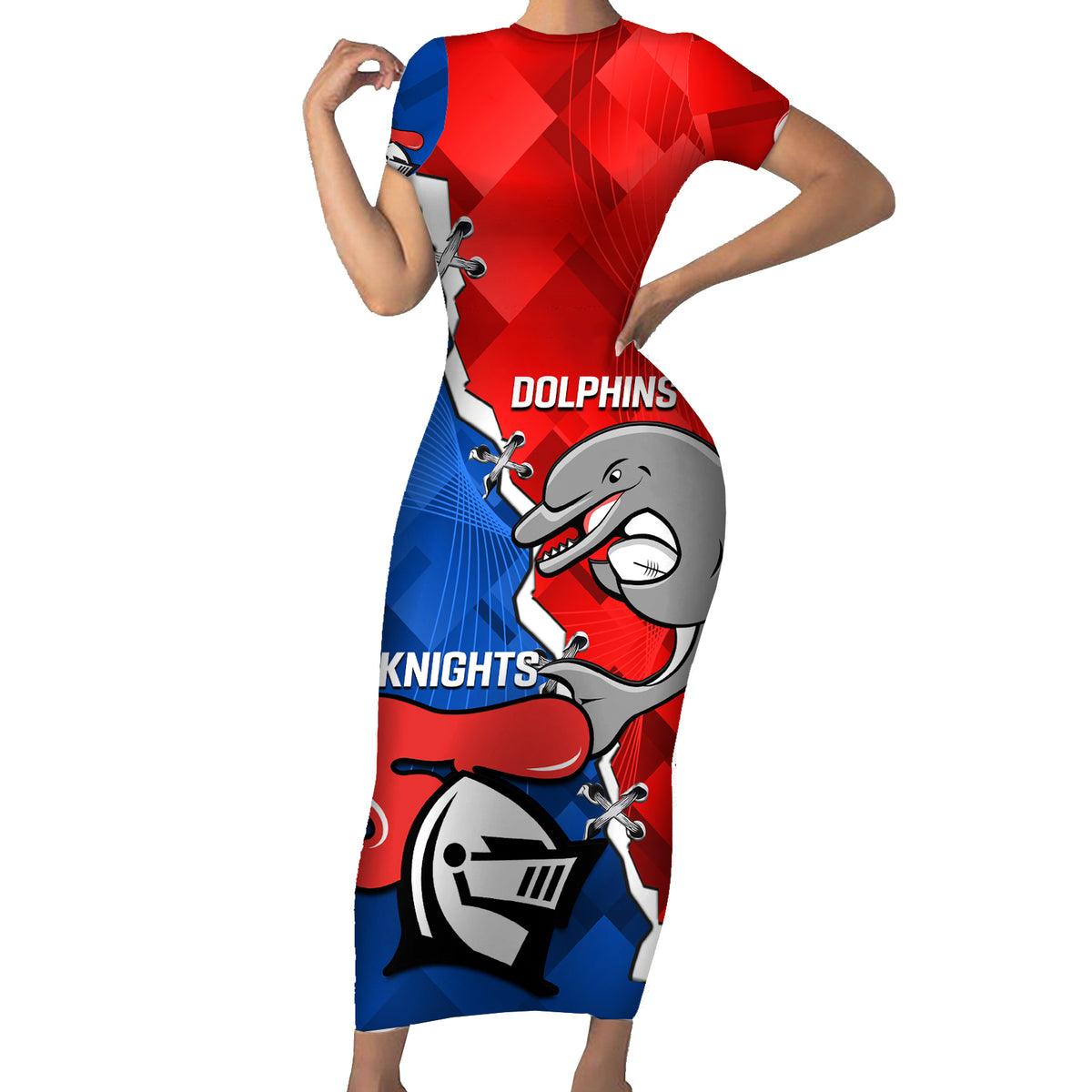 personalised-dolphins-and-knights-rugby-short-sleeve-bodycon-dress-2023-sporty-version