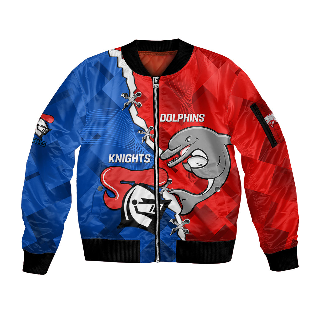 personalised-dolphins-and-knights-rugby-sleeve-zip-bomber-jacket-2023-sporty-version