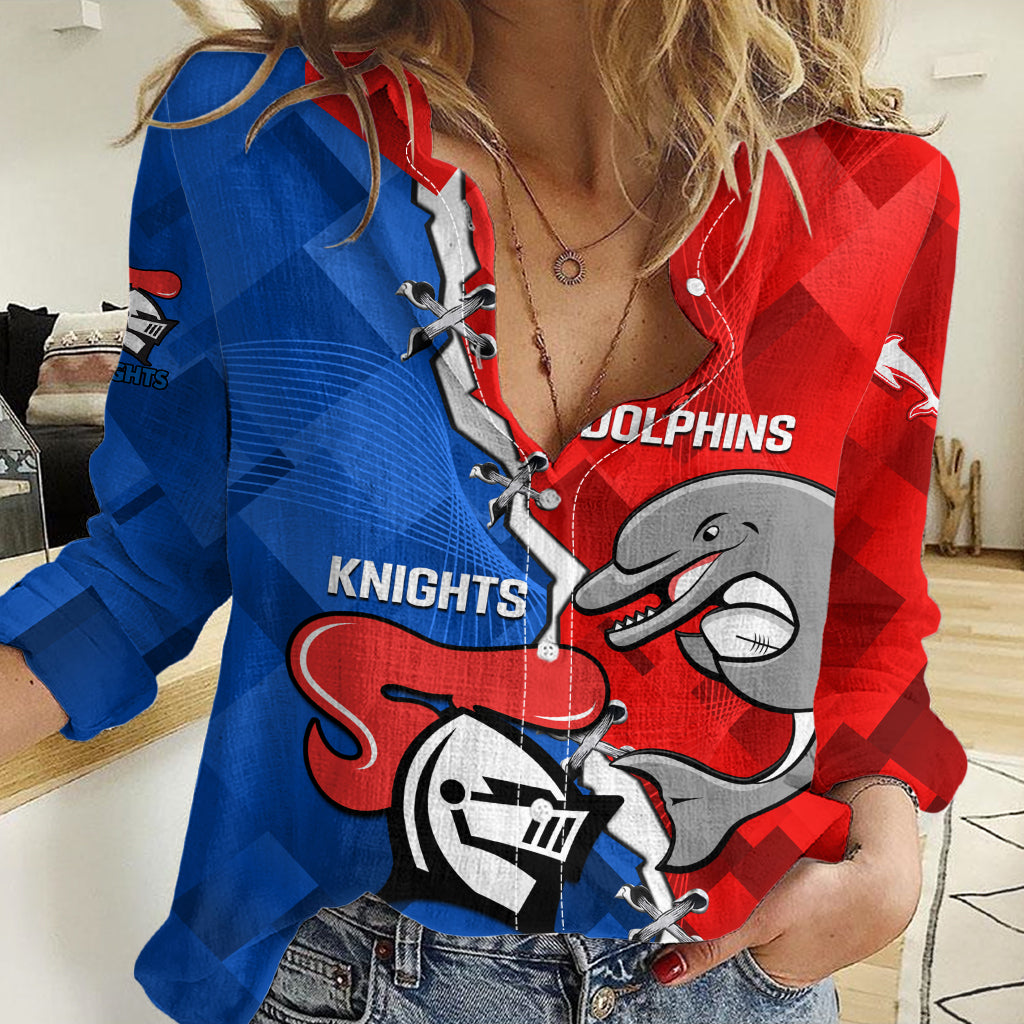 Personalised Dolphins and Knights Rugby Women Casual Shirt 2023 Sporty Version LT14