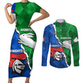 personalised-knights-and-rabbitohs-rugby-couples-matching-short-sleeve-bodycon-dress-and-long-sleeve-button-shirts-2023-sporty-version