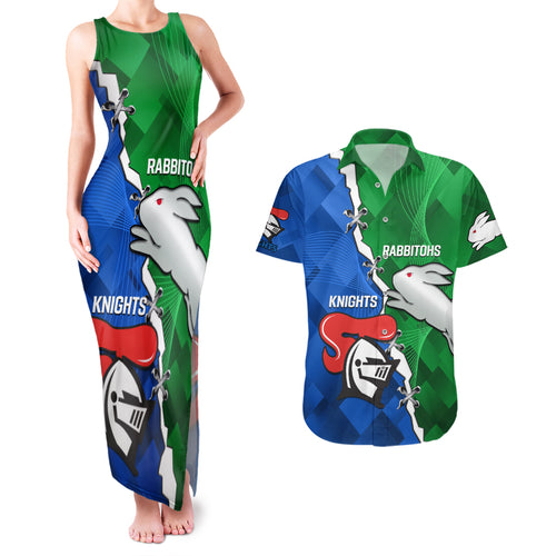 personalised-knights-and-rabbitohs-rugby-couples-matching-tank-maxi-dress-and-hawaiian-shirt-2023-sporty-version
