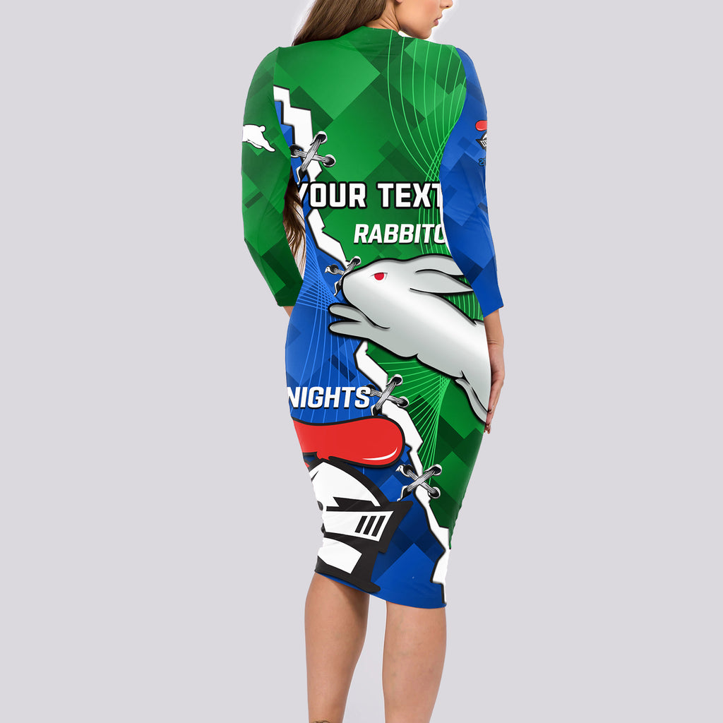 personalised-knights-and-rabbitohs-rugby-long-sleeve-bodycon-dress-2023-sporty-version