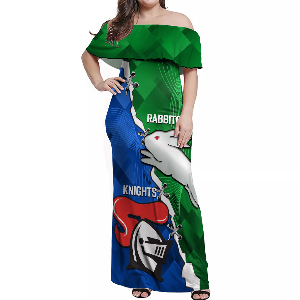 personalised-knights-and-rabbitohs-rugby-off-shoulder-maxi-dress-2023-sporty-version
