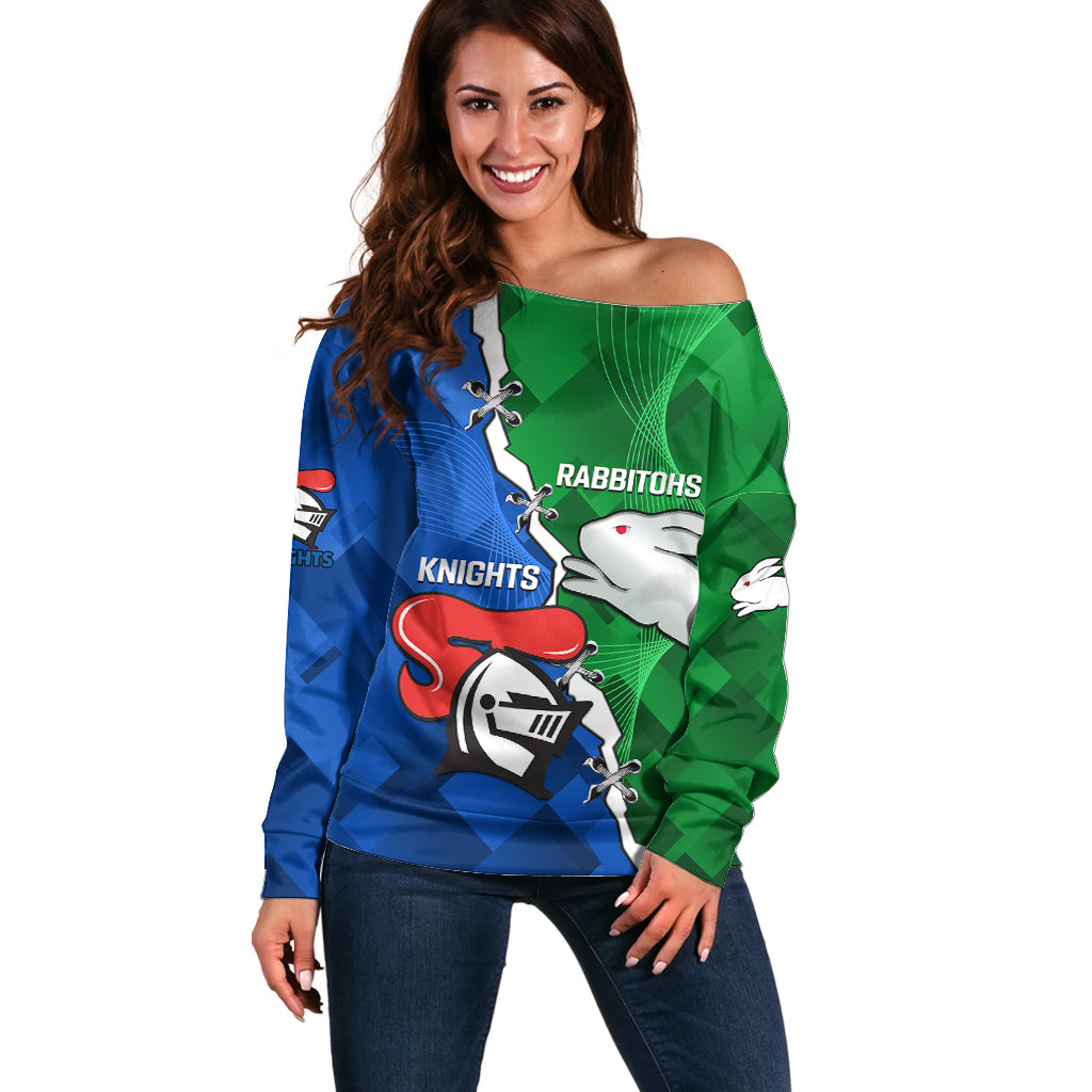 personalised-knights-and-rabbitohs-rugby-off-shoulder-sweater-2023-sporty-version