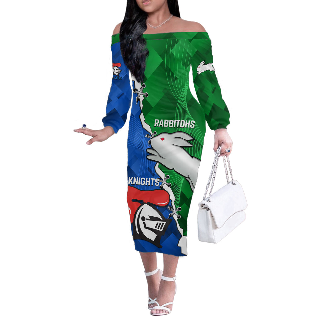 personalised-knights-and-rabbitohs-rugby-off-the-shoulder-long-sleeve-dress-2023-sporty-version