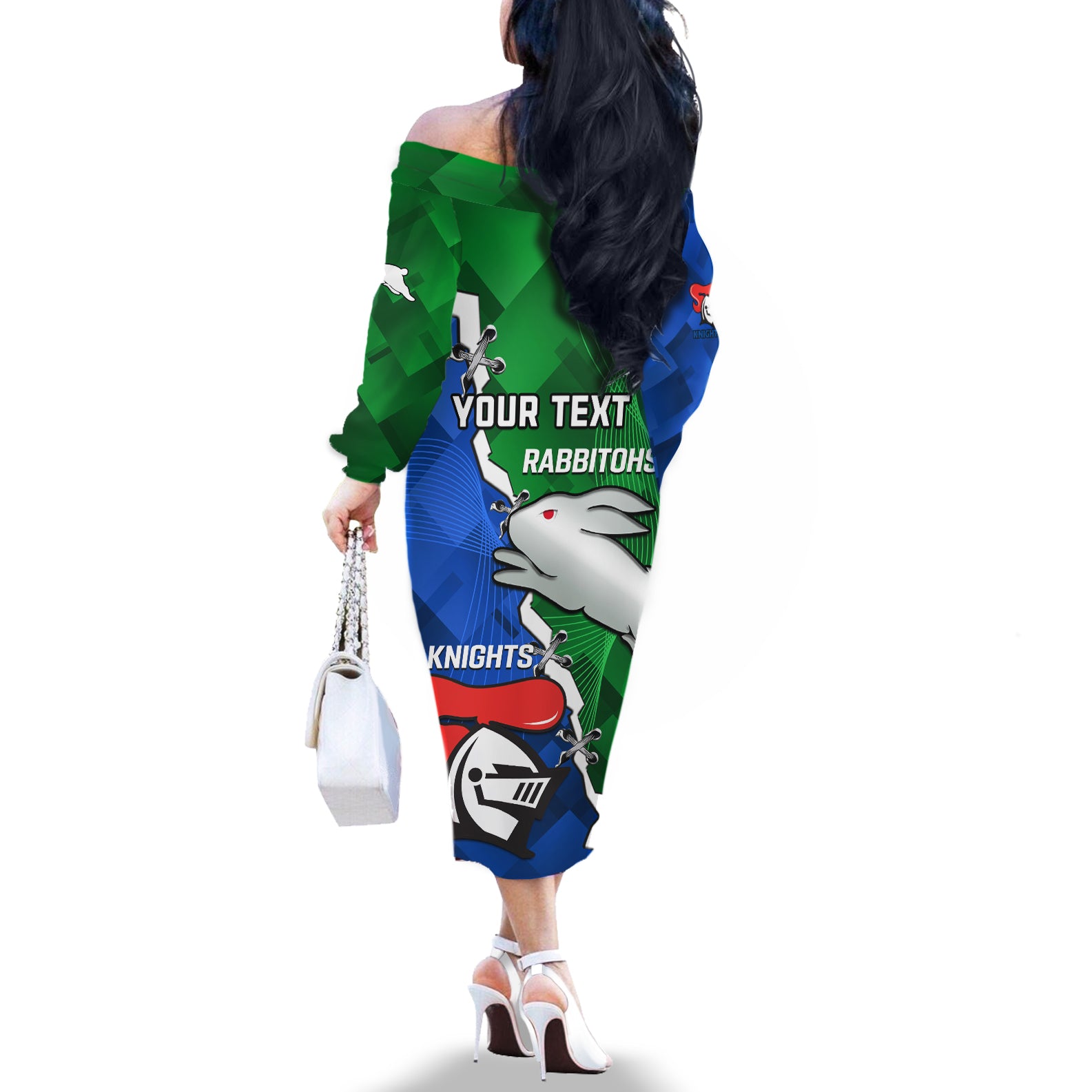personalised-knights-and-rabbitohs-rugby-off-the-shoulder-long-sleeve-dress-2023-sporty-version
