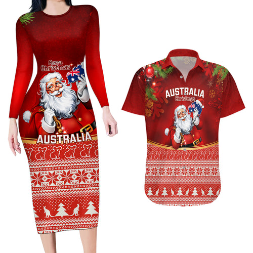 australia-christmas-couples-matching-long-sleeve-bodycon-dress-and-hawaiian-shirt-xmas-in-july-happy-santa-claus-with-map-red-style