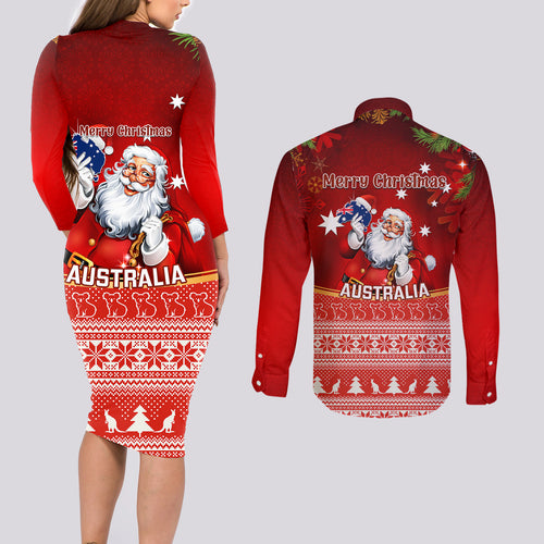 australia-christmas-couples-matching-long-sleeve-bodycon-dress-and-long-sleeve-button-shirts-xmas-in-july-happy-santa-claus-with-map-red-style