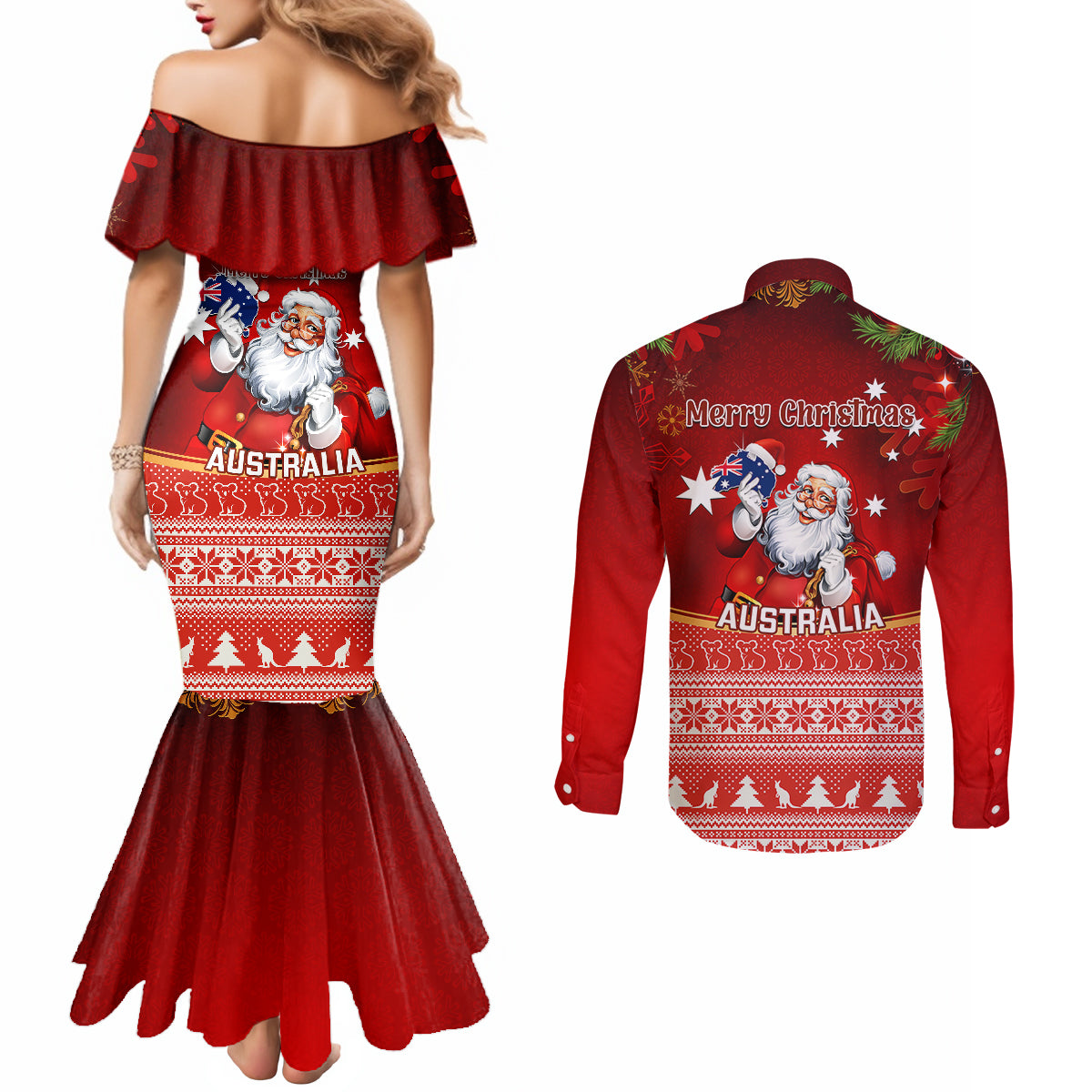 australia-christmas-couples-matching-mermaid-dress-and-long-sleeve-button-shirts-xmas-in-july-happy-santa-claus-with-map-red-style