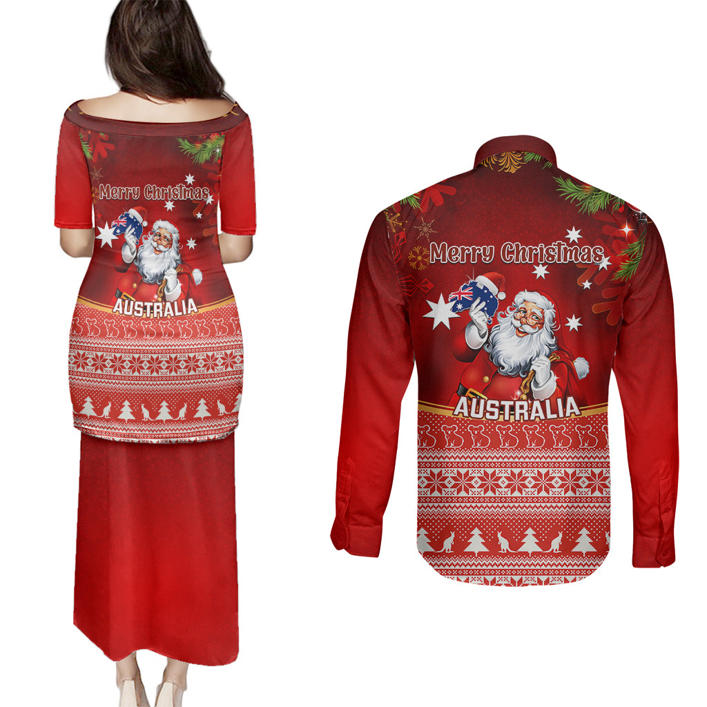 australia-christmas-couples-matching-puletasi-dress-and-long-sleeve-button-shirts-xmas-in-july-happy-santa-claus-with-map-red-style