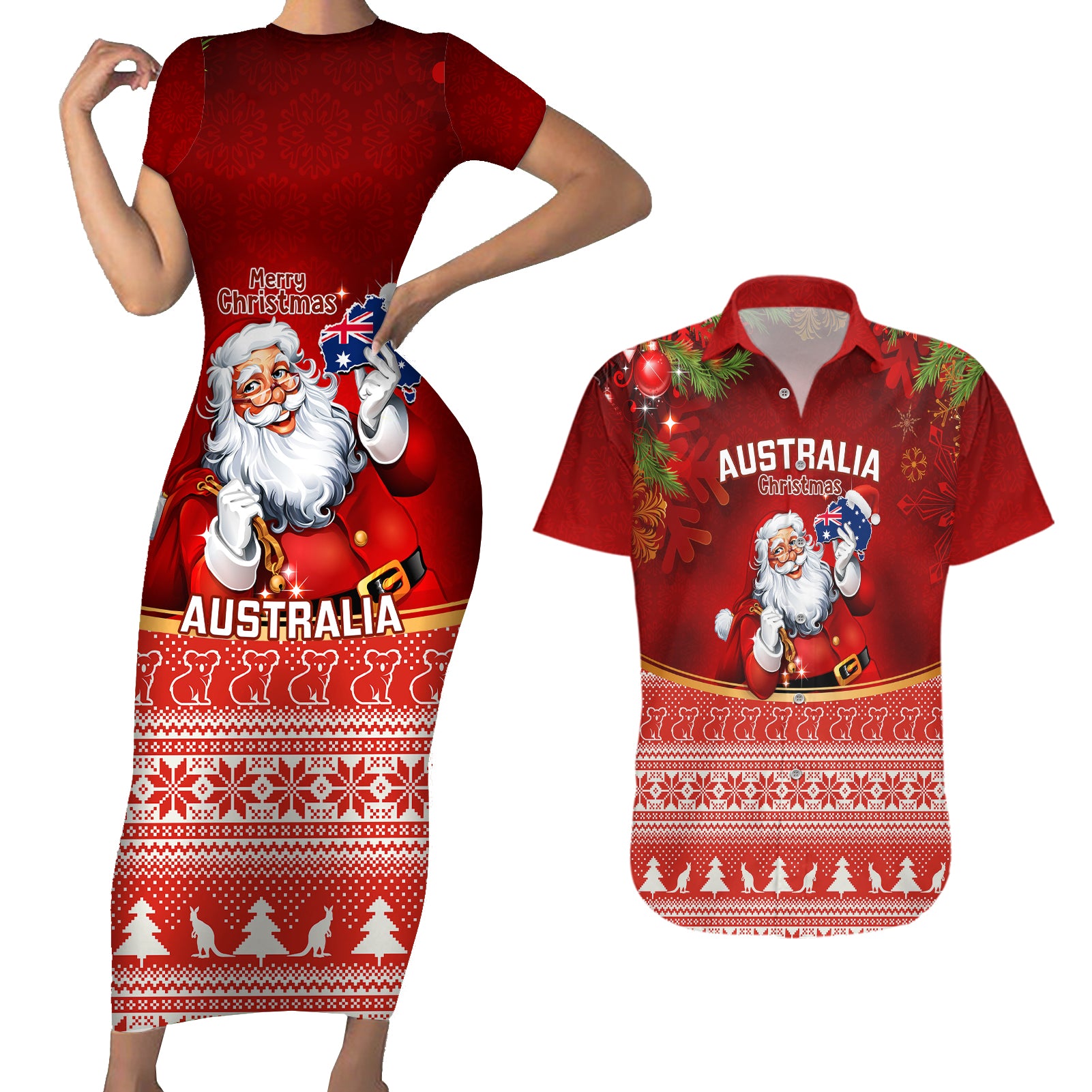 australia-christmas-couples-matching-short-sleeve-bodycon-dress-and-hawaiian-shirt-xmas-in-july-happy-santa-claus-with-map-red-style