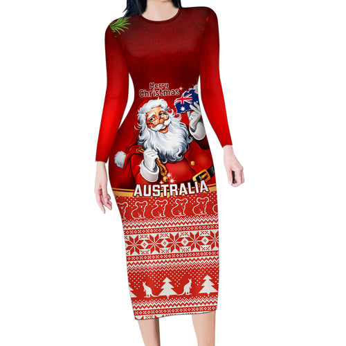 australia-christmas-long-sleeve-bodycon-dress-xmas-in-july-happy-santa-claus-with-map-red-style