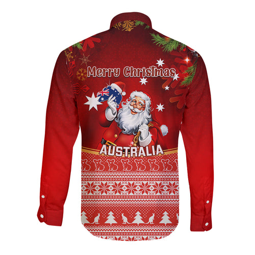 australia-christmas-long-sleeve-button-shirt-xmas-in-july-happy-santa-claus-with-map-red-style