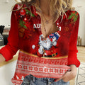 Australia Christmas Women Casual Shirt Xmas In July Happy Santa Claus With Map Red Style LT14