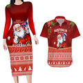 personalised-australia-christmas-couples-matching-long-sleeve-bodycon-dress-and-hawaiian-shirt-xmas-in-july-happy-santa-claus-with-map-red-style