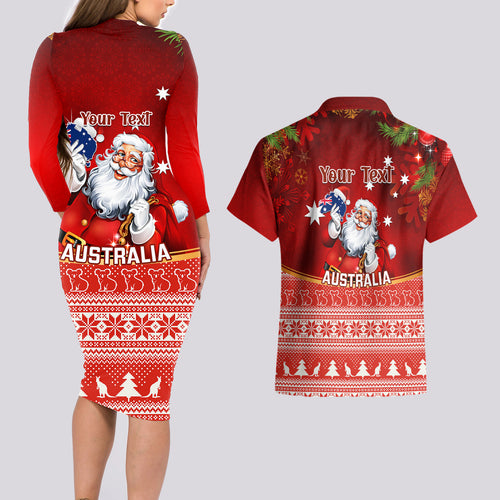 personalised-australia-christmas-couples-matching-long-sleeve-bodycon-dress-and-hawaiian-shirt-xmas-in-july-happy-santa-claus-with-map-red-style