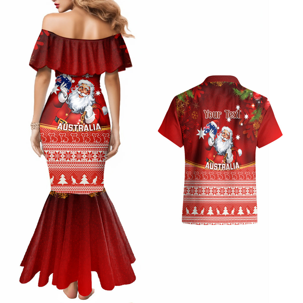 personalised-australia-christmas-couples-matching-mermaid-dress-and-hawaiian-shirt-xmas-in-july-happy-santa-claus-with-map-red-style