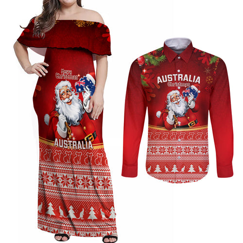 personalised-australia-christmas-couples-matching-off-shoulder-maxi-dress-and-long-sleeve-button-shirts-xmas-in-july-happy-santa-claus-with-map-red-style