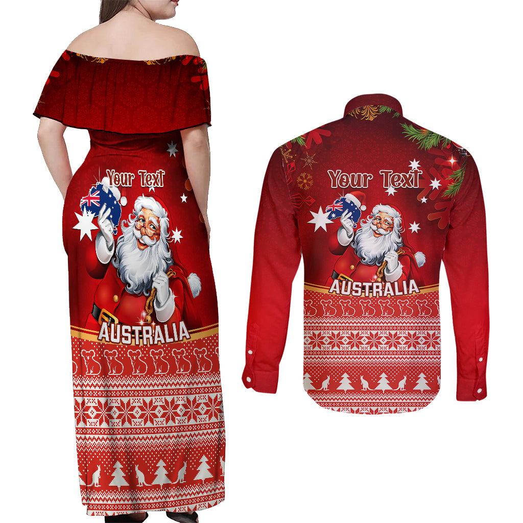 personalised-australia-christmas-couples-matching-off-shoulder-maxi-dress-and-long-sleeve-button-shirts-xmas-in-july-happy-santa-claus-with-map-red-style